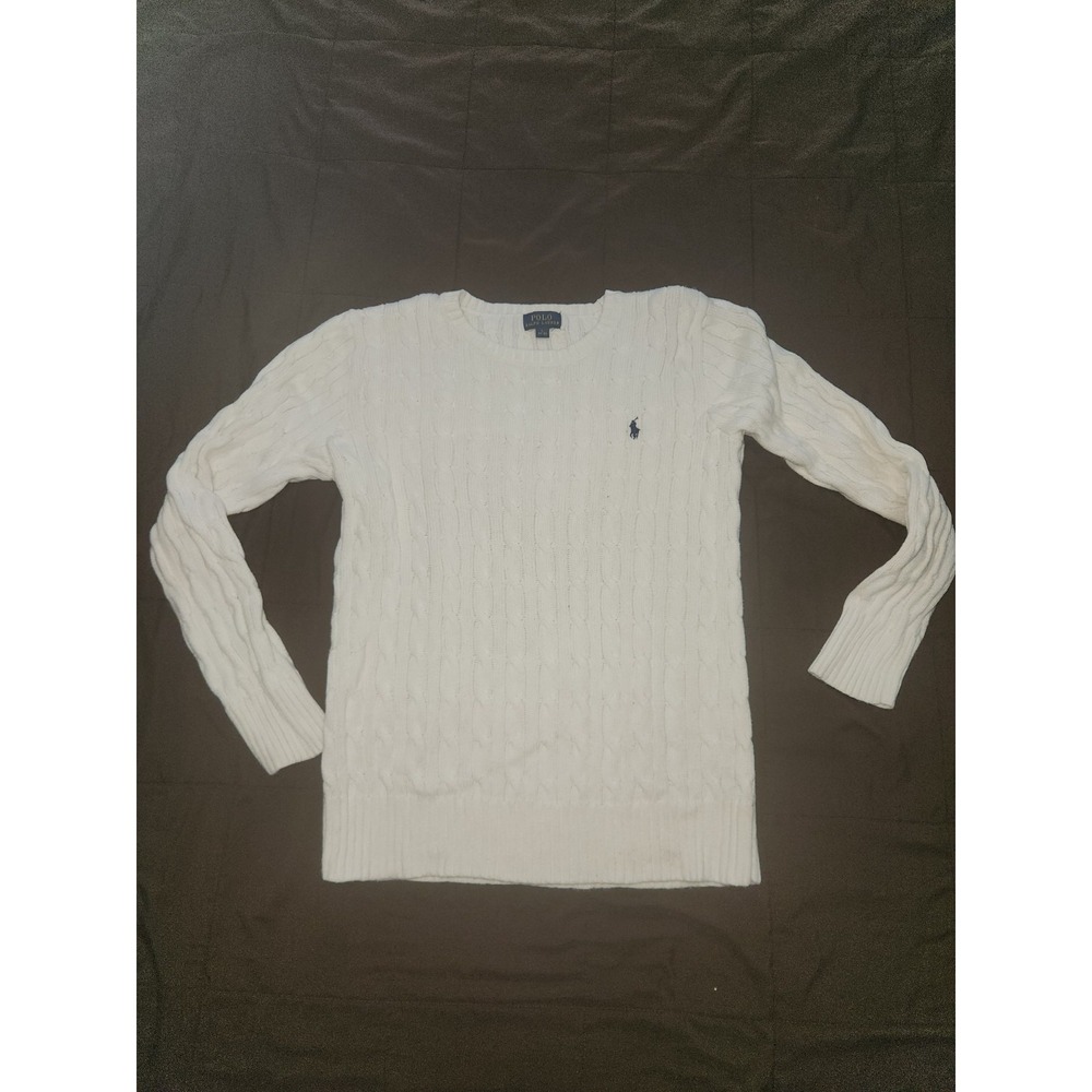 Polo Ralph Lauren cable knit cotton crewneck sweater . Youth L 14 - 16 Cream